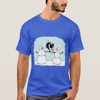 Vinterkul Border Collie med Snömannen Söt Hund Hol T Shirt