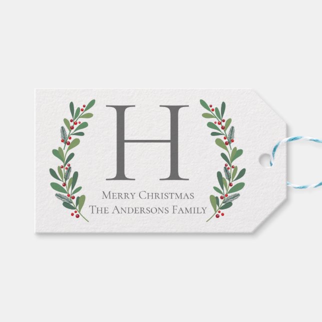 Vinterkvist Monogram Jul Presente Tag Presentetikett (Framsidan (Horisontell))