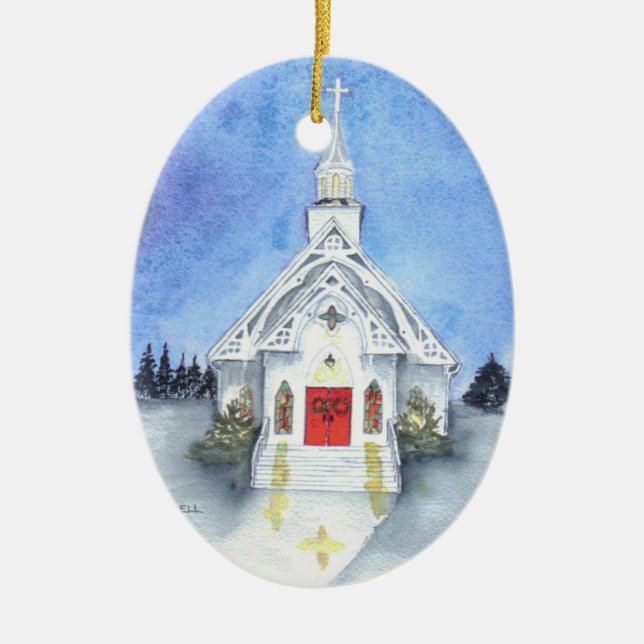 Vinterkyrkaprydnad Julgransprydnad Keramik (Framsidan)