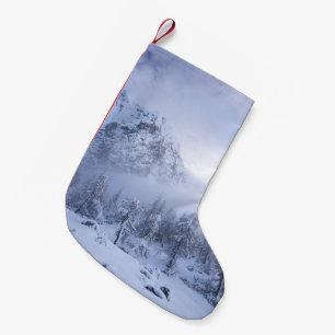 Vinterland, dimma, källskog och bergsområde liten julstrumpa