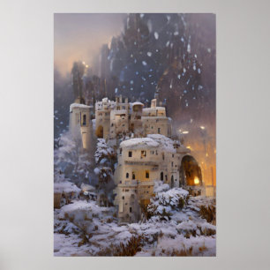 vinterland, slott i Snö, färgning av Retro Castle Poster