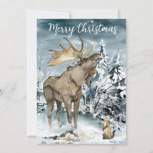 Vinterlandskap Akvarell Älg Jul Postkort Julkort