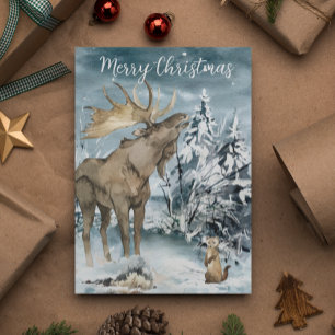 Vinterlandskap Akvarell Älg Jul Vykort