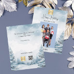 Vinterlandskap för julfoto reklamblad<br><div class="desc">Observera att detta är på flygplanet pappert och mycket tunt. Kuvert ingår inte. För tjockare julhälsningar (samma design),  besök vår butik. Vattentäckt vinterskog som bakgrund. Anpassa och lägg till din logotyp,  namn och ett foto. Glad helg skrivet med ett stil-skript som hanteras med trendig. Tillbaka: lägg till meddelandet.</div>