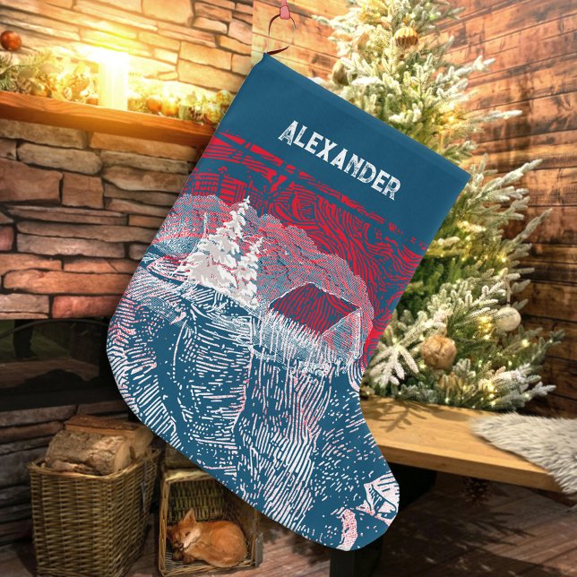 ❄ Vinterlandskap Graverad Illustration  Stor Julstrumpa (❄ Winter Landscape Engraved Illustration Large Christmas Stocking ©Susanne Sachers - Sunny Mind )