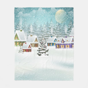 vinterlandskap i byarna med täckta hus i snö  fleecefilt