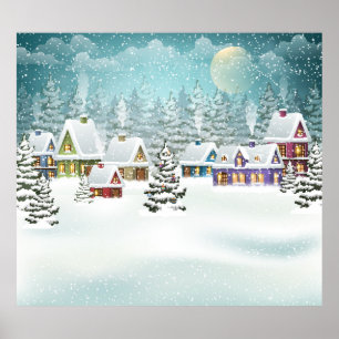 vinterlandskap i byarna med täckta hus i snö  poster