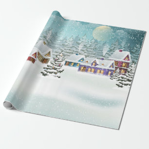 vinterlandskap i byarna med täckta hus i snö  presentpapper