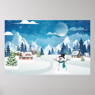 Vinterlandskap i kvällar med snö täckt poster