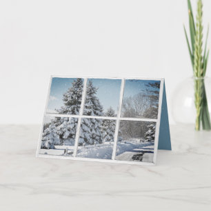 vinterländskap i snöflingefönster kort