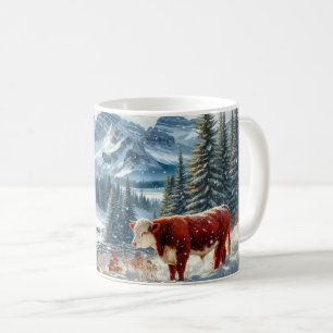 Vinterlandskap med bete för kor i Snö Kaffemugg