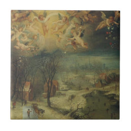 Vinterlandskap med byborrar som samlar trä kakelplatta