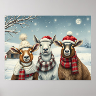 Vinterlandskap med får och kabin poster