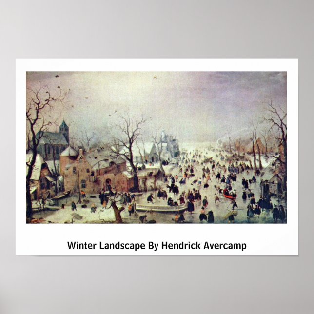 Vinterlandskap med Hendrick Avercamps Poster (Framsidan)