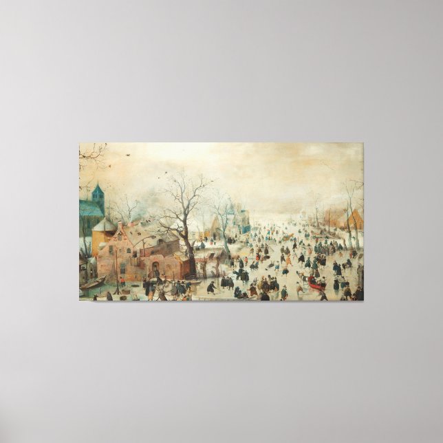 Vinterlandskap med isSkater, Hendrick Averca Canvastryck (Framsida)