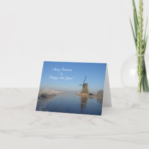 Vinterlandskap med julkort med kvarn helgkort