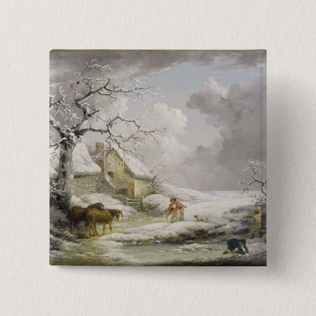 Vinterlandskap med Manar Snöblare och gammal kvinn Knapp (Framsida)