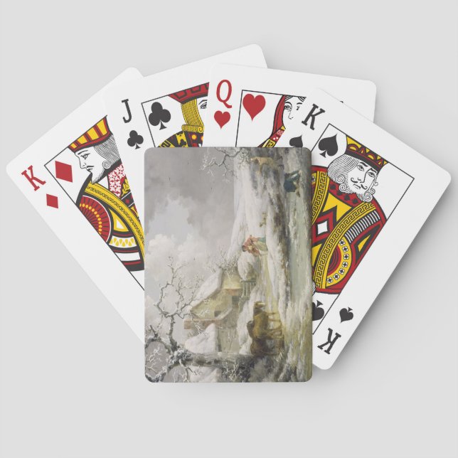 Vinterlandskap med Manar Snöblare och gammal kvinn Spel Kort (Baksidan)