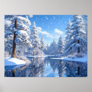 Vinterlandskap med snö Lugnt skogsscen Poster