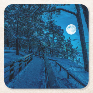 Vinterlandskap med snö täckt gräs-skog underlägg papper kvadrat