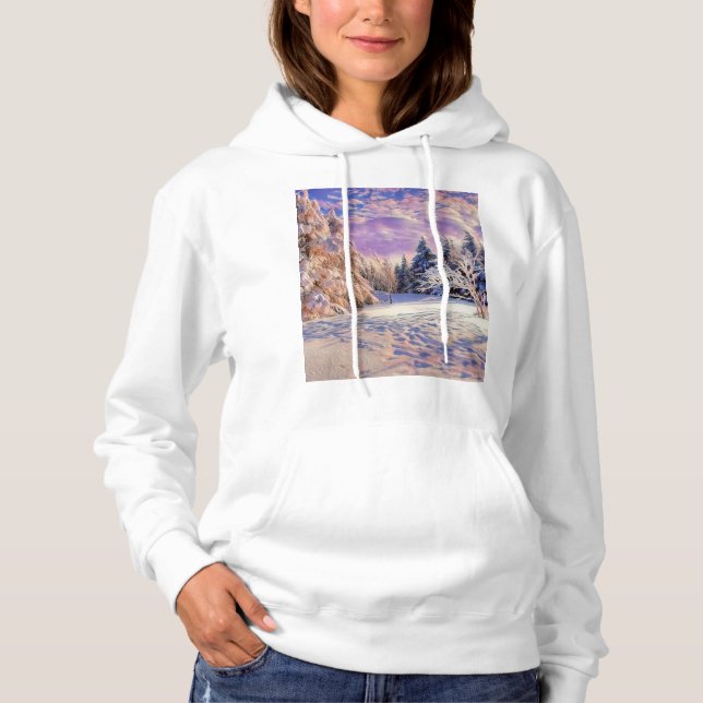 Vinterlandskap med snötäckta träd akvarell  t shirt (Framsida)