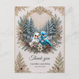 Vinterlandskap med sött fågel bröllop par. vykort