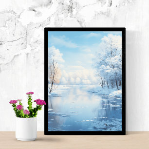 vinterlandskap med stillastående fryst sjö poster
