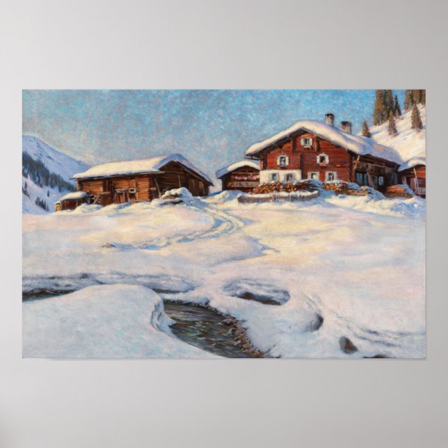 Vinterlandskap nära Davos, finkonst Poster (Framsidan)