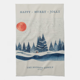 Vinterlandskap Snowy Forest Måne jul Kökshandduk