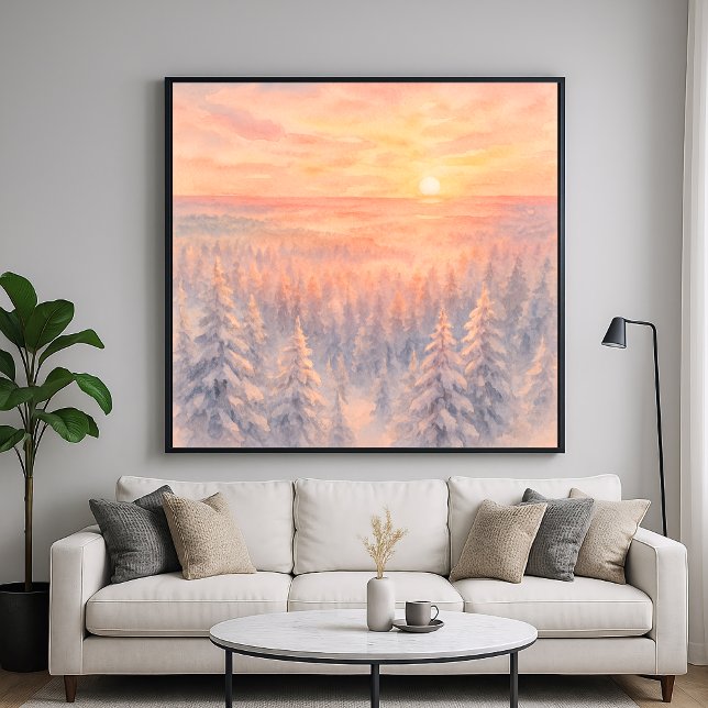 Vinterlandskap vid solnedgång - Akvarellstil Poster (Skapare uppladdad)