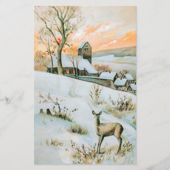 Vinterlandskapet vintage snö med hjort (Framsida)