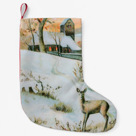 Vinterlandskapet vintage snö med hjort liten julstrumpa