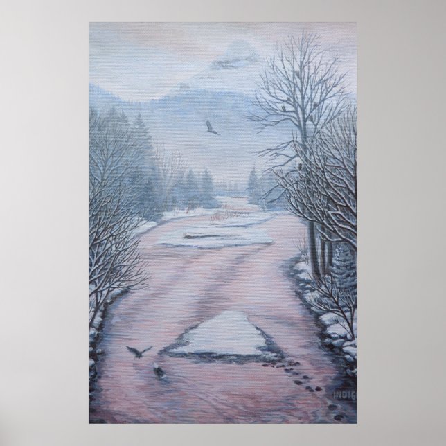 Vinterlandskapsmålning 9 Örnar Cheakamusfloden Poster (Framsidan)