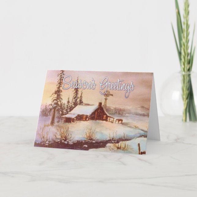 VINTERLANTGÅRD & RYTTARE av SHARON SHARPE Helgkort (Framsida)