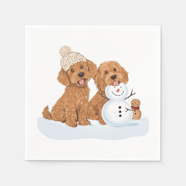 Vinterledighet Goldendoodle Hund Snöman Pappersservett (Framsidan)