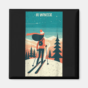 Vinterledighet Ski Jul X-mas Skidåkning Skidåkare  Magnet