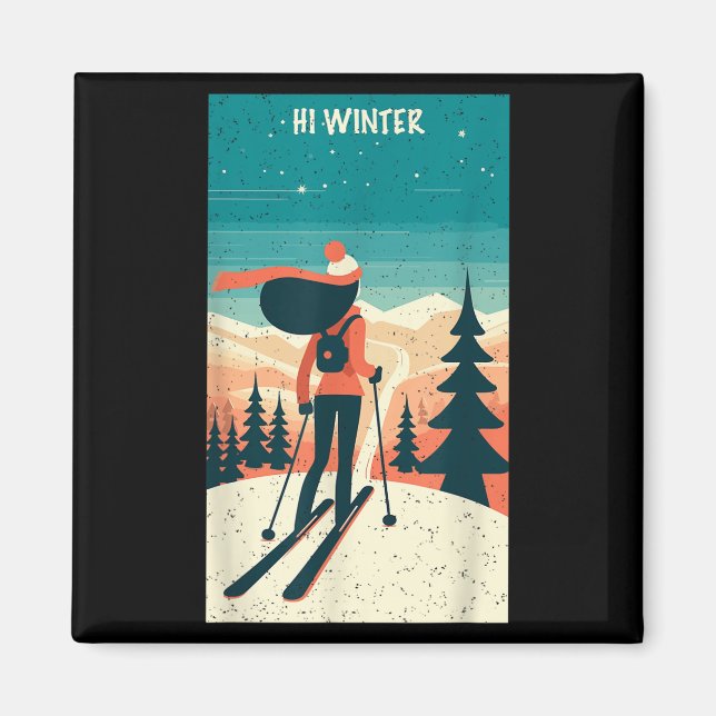 Vinterledighet Ski Jul X-mas Skidåkning Skidåkare  Magnet (Framsidan)