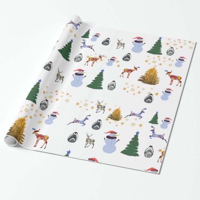 Vinterledigt blankt inslagspapper, 76 cm x 1,8 m presentpapper (Utrullad)