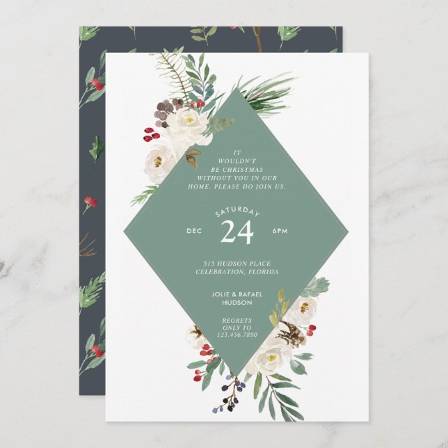 Vinterlig julfestlig julfest inbjudningar (Fram/baksida)