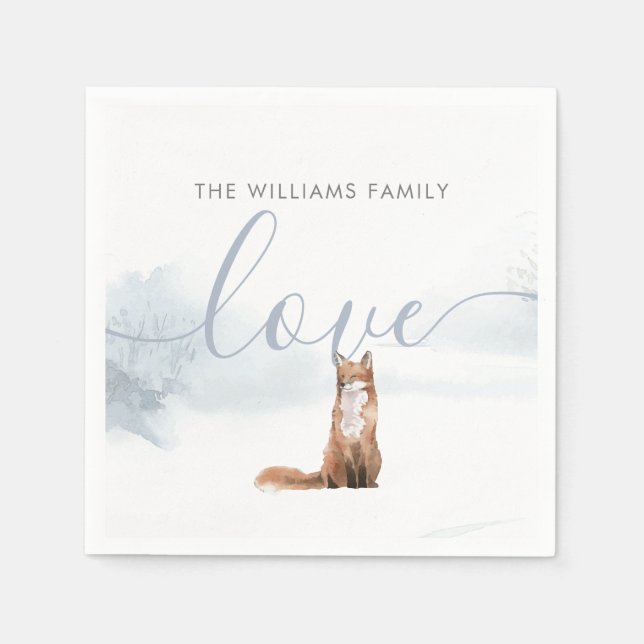 Vinterlig skogsscen med räv - perfekt för högtiden pappersservett (Framsidan)