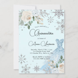 Vinterljus Blommigt Blue och Silver Quinceanera Inbjudningar