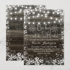 Vinterljus & Snöflingor Rustik Bebis-babyshower Inbjudningar