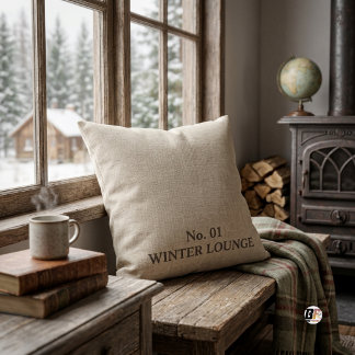 Vinterlounge Rustik Typografi Beige Kudde