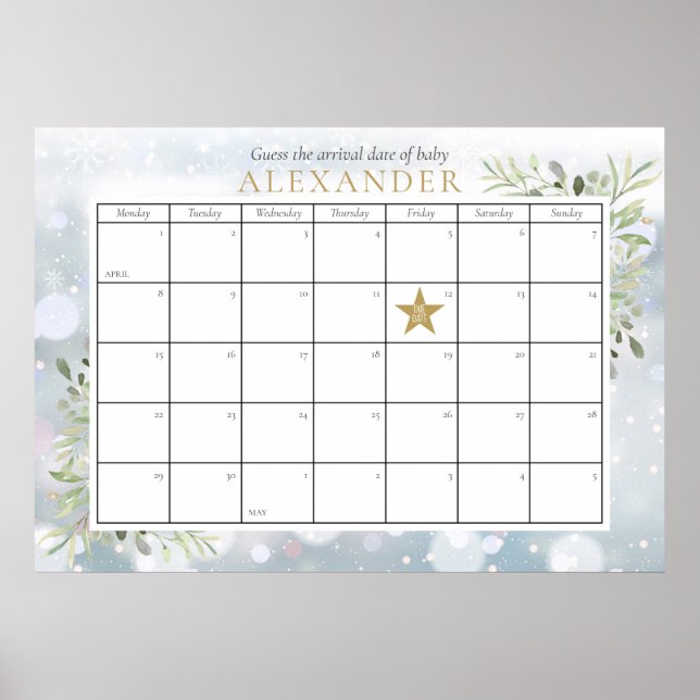 Vinterlöv Baby Shower Gissa Förfallodatum Spelet Poster (Framsidan)