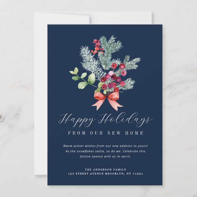 vinterlöv grönblå flyttningskortsmeddelande julkort (Framsida)