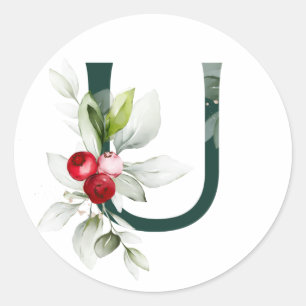 Vinterlov MONOGRAM röda julstjärna bär C Runt Klistermärke