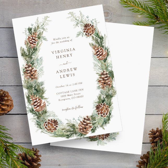 Vinterlov Vigseln Inbjudningar (White Winter Holiday Pinecone Wedding Invitation by Painted Paperie
)