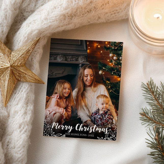Vinterlöv Vit Skrift Foto God Jul Vykort (Skapare uppladdad)
