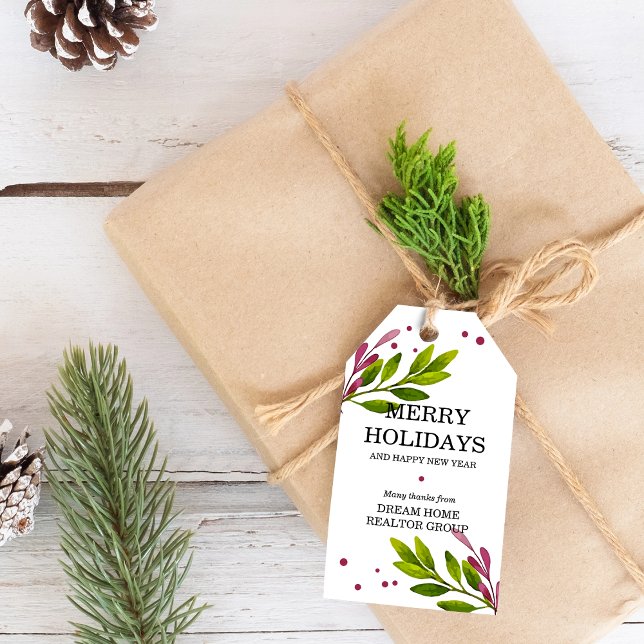 Vinterlövverk affärshelgdag presentetikett (Winter Foliage Business Holiday Gift Tags)