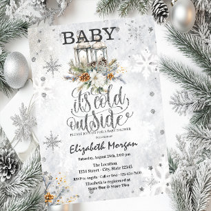 Vinterlyktor Blommor Snöflingor Baby Shower Inbjudningar